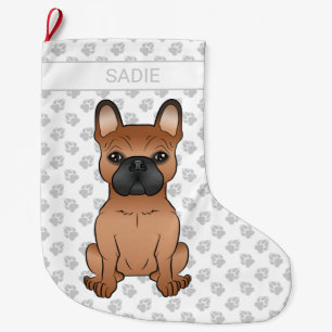 Red French Bulldog / Frenchie Cartoon Dog & Name Large Christmas Stocking