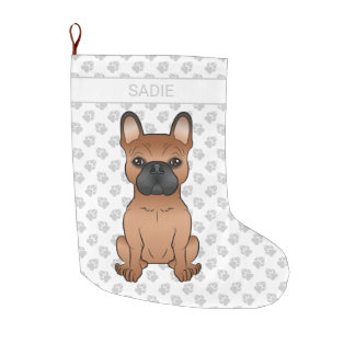 Red French Bulldog / Frenchie Cartoon Dog &amp; Name Large Christmas Stocking