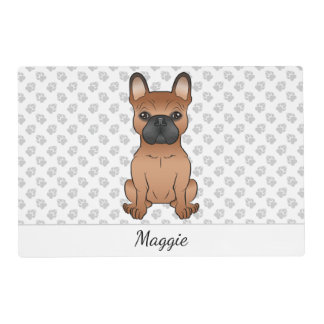 Red French Bulldog / Frenchie Cartoon Dog &amp; Name Placemat