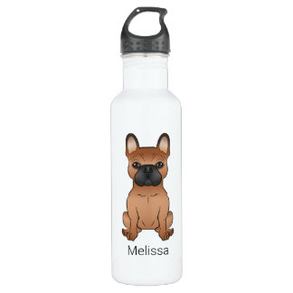 Red French Bulldog / Frenchie Cartoon Dog &amp; Name Stainless Steel Water Bottle