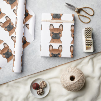 Red French Bulldog / Frenchie Cartoon Dog Pattern Wrapping Paper