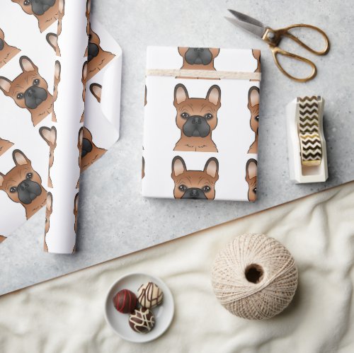 Red French Bulldog  Frenchie Cartoon Dog Pattern Wrapping Paper