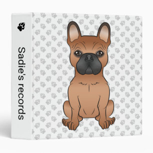 Red French Bulldog / Frenchie Cartoon Dog & Paws 3 Ring Binder