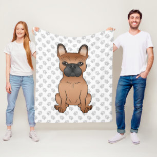 Red French Bulldog / Frenchie Cartoon Dog & Paws Fleece Blanket