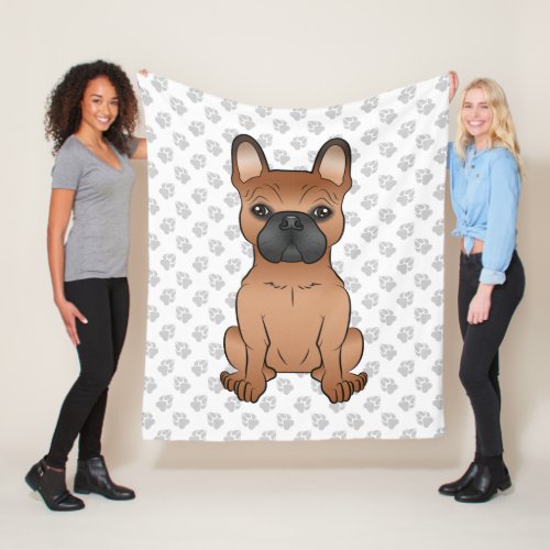 Red French Bulldog  Frenchie Cartoon Dog  Paws Fleece Blanket