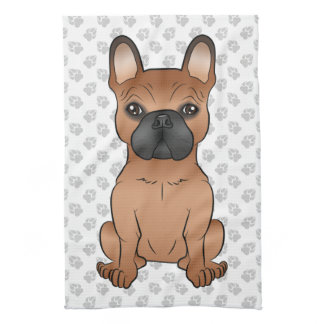 Red French Bulldog / Frenchie Cartoon Dog &amp; Paws Kitchen Towel
