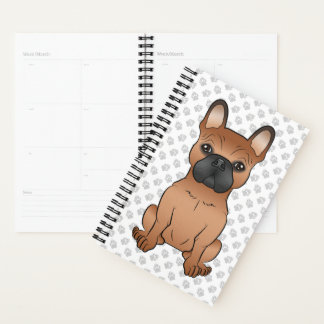 Red French Bulldog / Frenchie Cartoon Dog &amp; Paws Planner