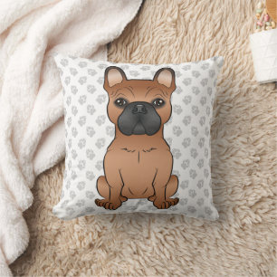 Red French Bulldog / Frenchie Cartoon Dog & Paws Throw Pillow