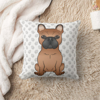 Red French Bulldog / Frenchie Cartoon Dog &amp; Paws Throw Pillow