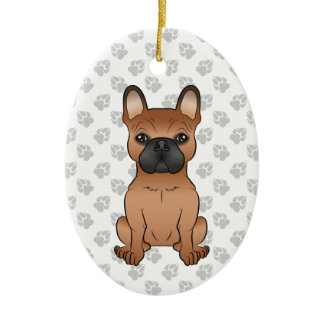 Red French Bulldog / Frenchie Cartoon Dog &amp; Text Ceramic Ornament
