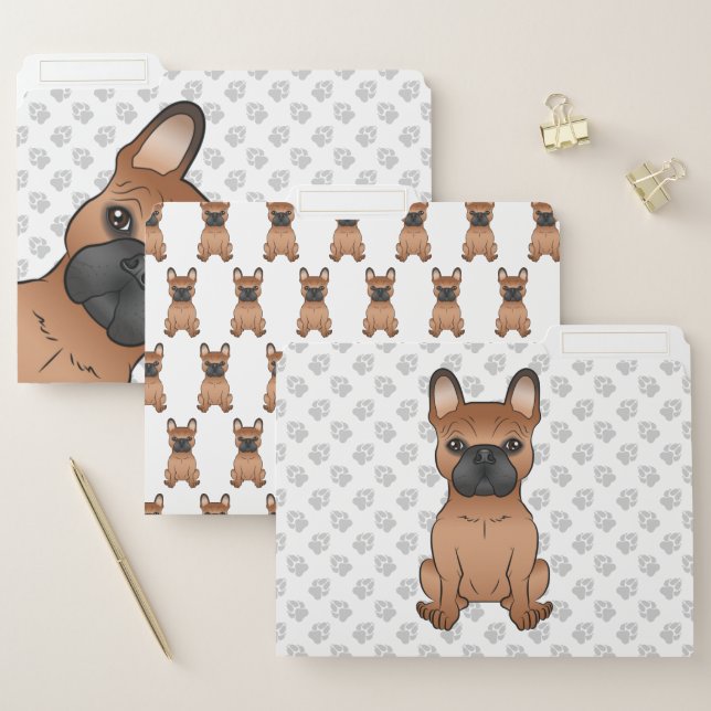 Red French Bulldog / Frenchie Cute Cartoon Dog File Folder (Set)