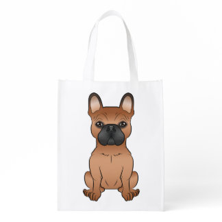 Red French Bulldog / Frenchie Cute Cartoon Dog Grocery Bag