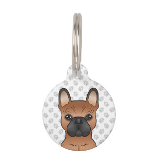 Red French Bulldog / Frenchie Head &amp; Pet's Info Pet ID Tag