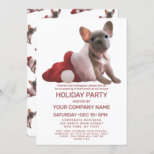 Red French Bulldog Santa Hat Corporate Holiday Invitation