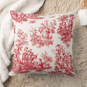 Red French Country Toile Throw Pillow