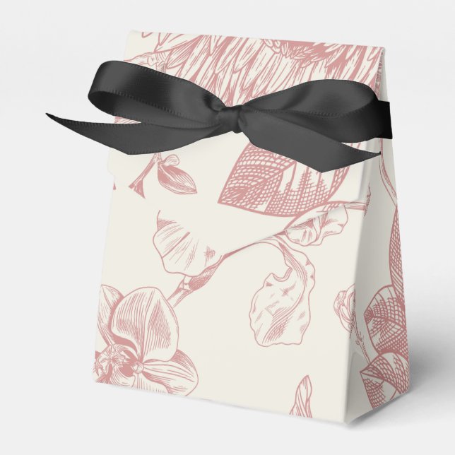 Red French Floral Toile Floral Favor Boxes (Front Side)
