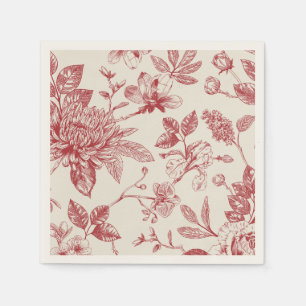 Red French Floral Toile Floral Napkins