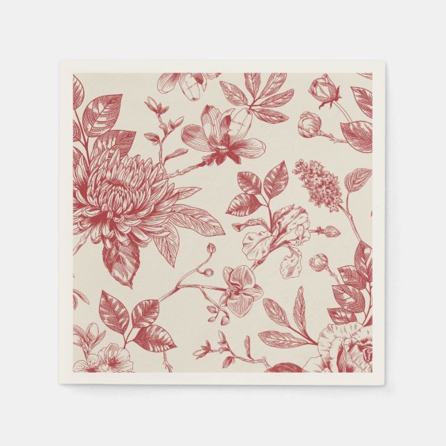 Red French Floral Toile Floral Napkins (Front)
