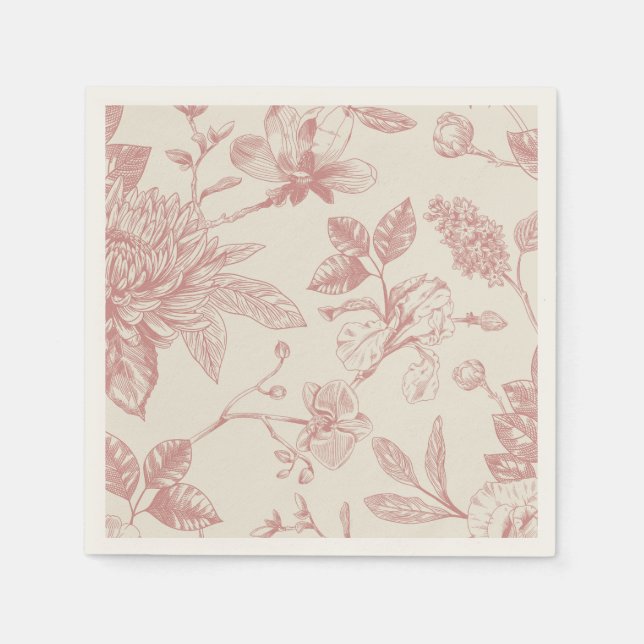 Red French Floral Toile Floral Napkins (Front)