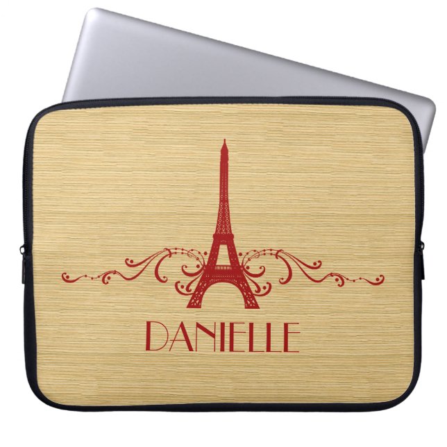 Red French Flourish Laptop Sleeve (Front)
