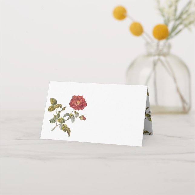 Red French Rose Birthday Party Table Place Card (Front)