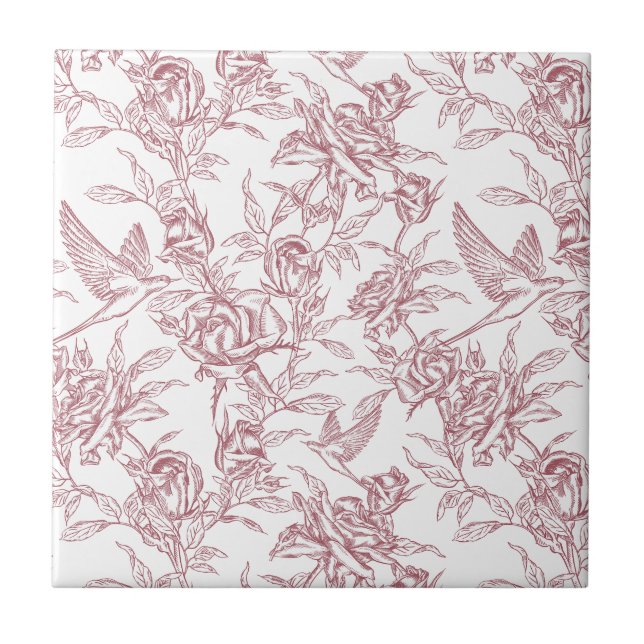 Red French Toile Ceramic Tile (Front)