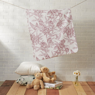 Red French Toile Name Baby Blanket