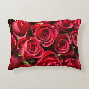 Red Fresh Roses Throw Accent Pillow