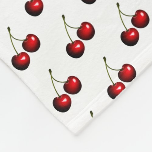 Red Fresh Sweet Cherries Fleece Blanket