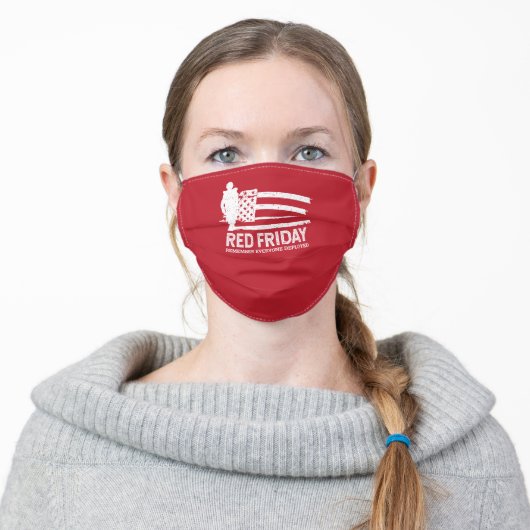 Red Friday American Flag Soldier Military Adult Cloth Face Mask (Worn)