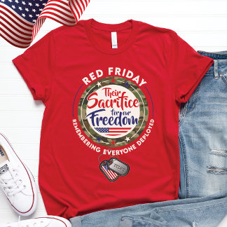 RED FRIDAY Deployed Military Family Dog Tags Name T-Shirt