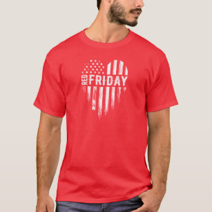 Red Friday Distressed USA Heart Military T-Shirt