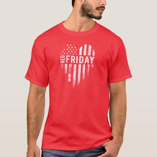 Red Friday Distressed USA Heart Military T_Shirt