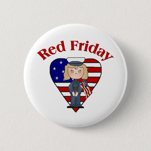 Red Friday Female Pinback Button (Front)