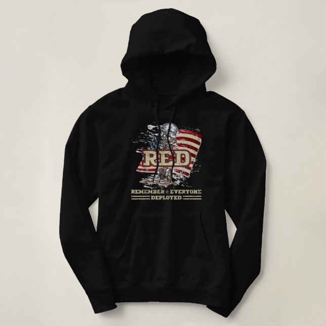 RED Friday Remember Everyone Deployed US Flag Army Hoodie (Design Front)