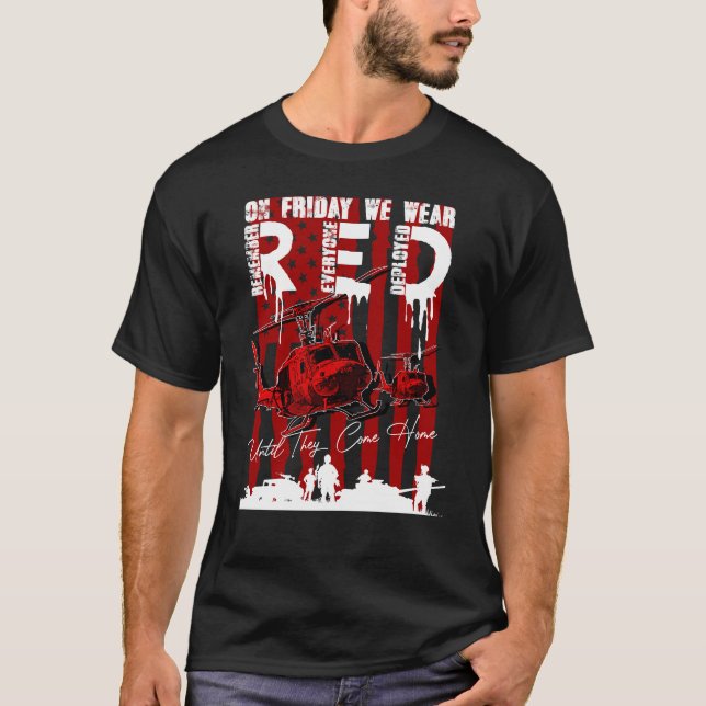 RED Friday Remember Everyone Deployed US Flag Army T-Shirt (Front)