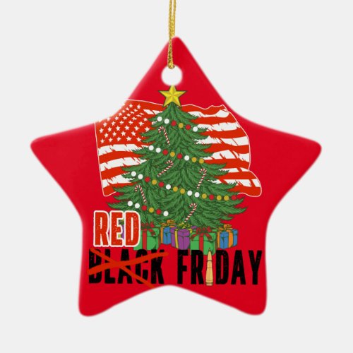 RED Fridays Christmas Tree Military US Flag Ceramic Ornament