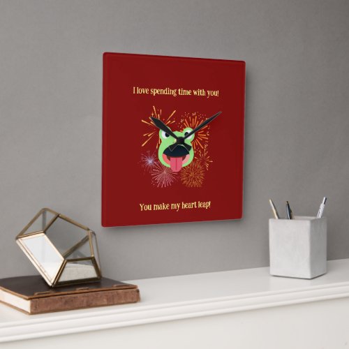 Red Frog and Fireworks Design Square Wall Clock