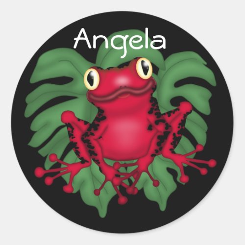 Red Frog On Green Leaves Round Sticker