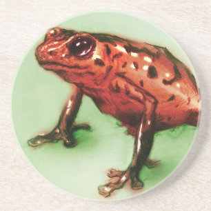 Red Frog SandStone Coaster, Animal Sketch Drink Coaster