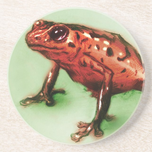 Red Frog SandStone Coaster, Animal Sketch Drink Coaster (Front)