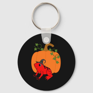 Red Frog Witch with Halloween Pumpkin Keychain
