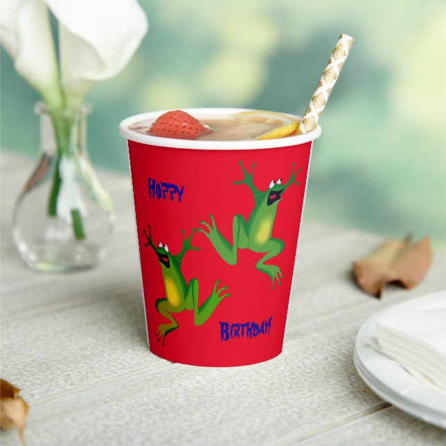 Red Froggy Birthday Party Paper Cups (Insitu)