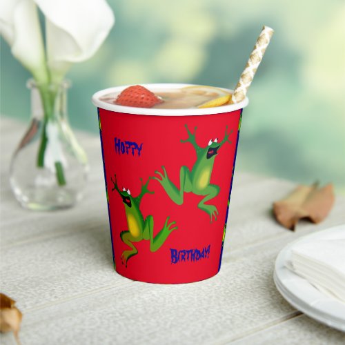 Red Froggy Birthday Party Paper Cups
