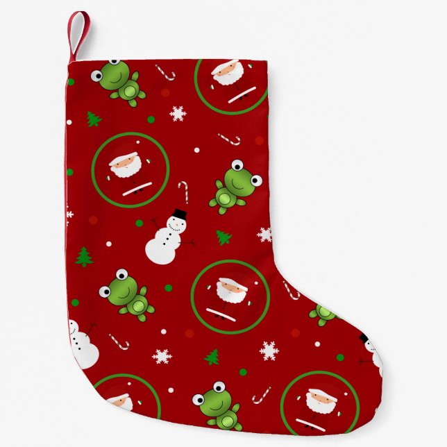 Red frogs santa claus snowmen small christmas stocking (Front)