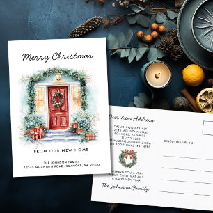 Red Front Door Merry Christmas from New Home Announcement Postcard