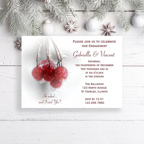 Red Frosty Berries Winter Engagement Party Invitation