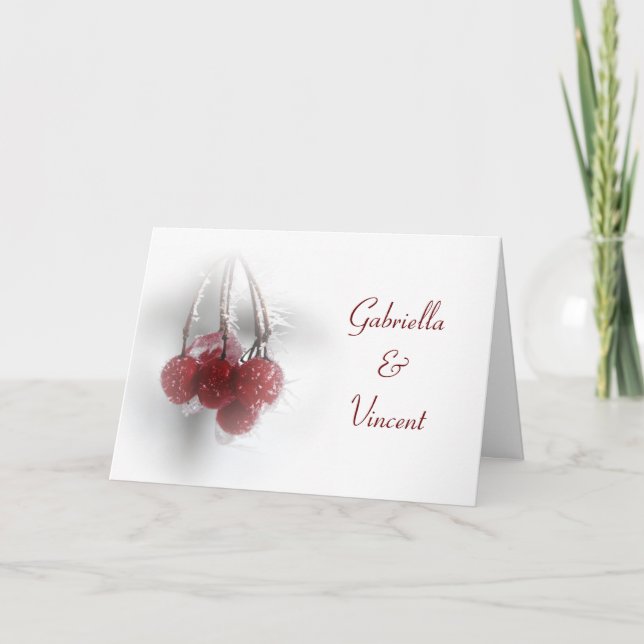 Red Frosty Berries Winter Wedding Invitation (Front)
