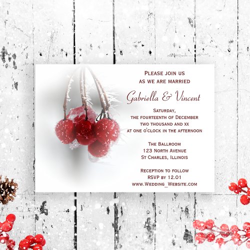 Red Frosty Berries Winter Wedding Invitation
