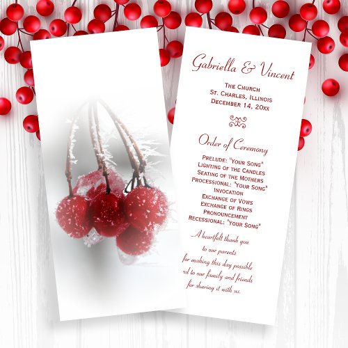 Red Frosty Berries Winter Wedding Program